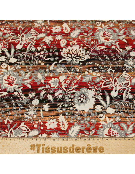 Jacquard - Fleuri orangé & rouge