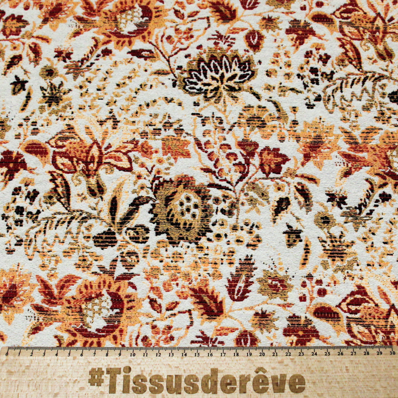 Jacquard - Fleuri orangé & rouge