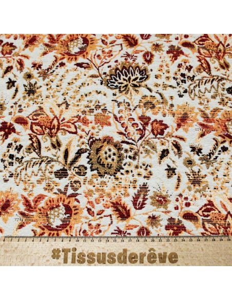 Jacquard - Fleuri orangé & rouge