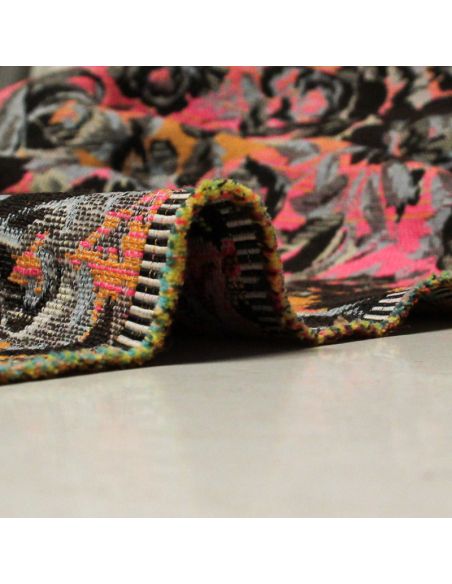 Jacquard - Fleuri marron et noir fond orange & rose