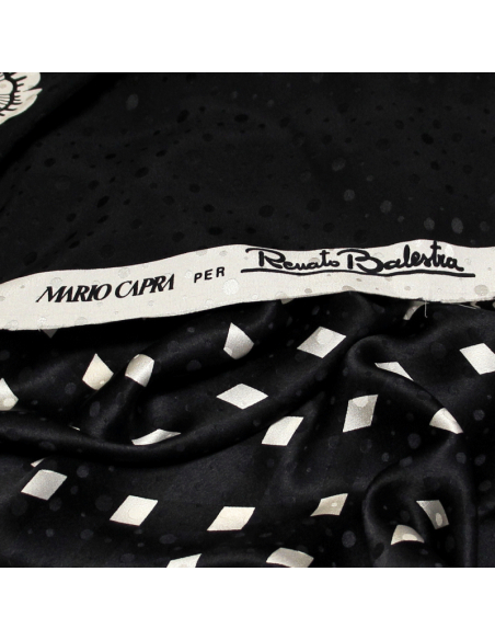 Panneaux satin 100% soie jacquard - Fleuri & losange fond noir à pois