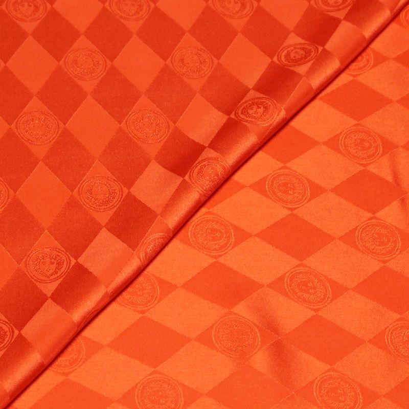 Satin 100% soie jacquard - Rond & losange orange (Coupon de 2.90 mètres)
