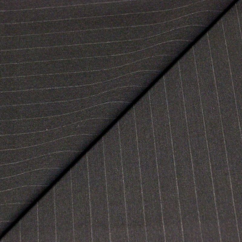 Tissu tailleur sergé 100% laine super 110's - Rayure craie anthracite (Coupon de 3,10 mètres)