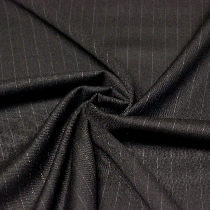 Tissu tailleur sergé 100% laine super 110's - Rayure craie anthracite (Coupon de 3,10 mètres)