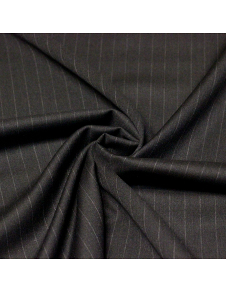 Tissu tailleur sergé 100% laine super 110's - Rayure craie anthracite (Coupon de 3,10 mètres)