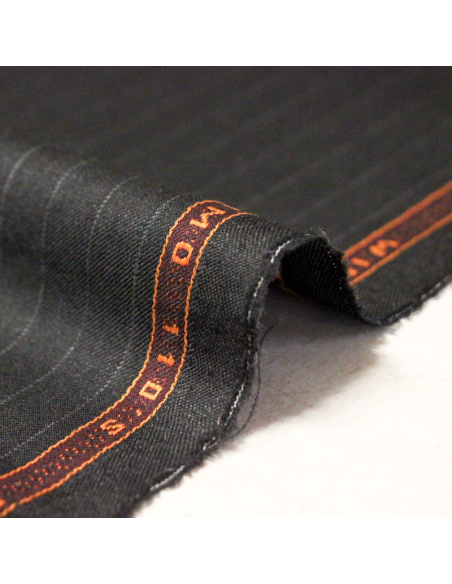 Tissu tailleur sergé 100% laine super 110's - Rayure craie anthracite (Coupon de 3,10 mètres)