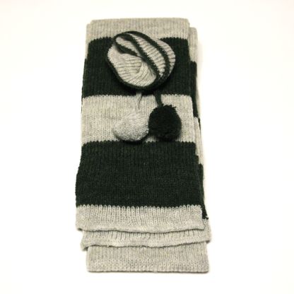 Ensemble gants & tour de cou laine & acrylique - Vert & gris 2