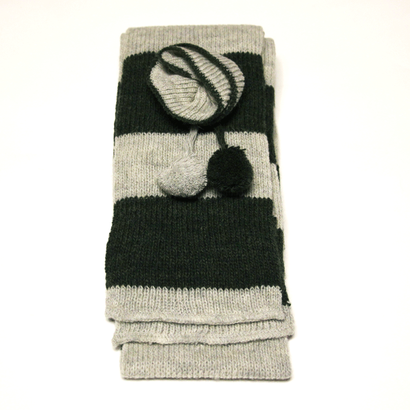 Ensemble gants & tour de cou laine & acrylique - Vert & gris