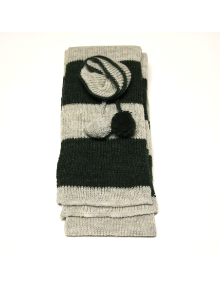 Ensemble gants & tour de cou laine & acrylique - Vert & gris