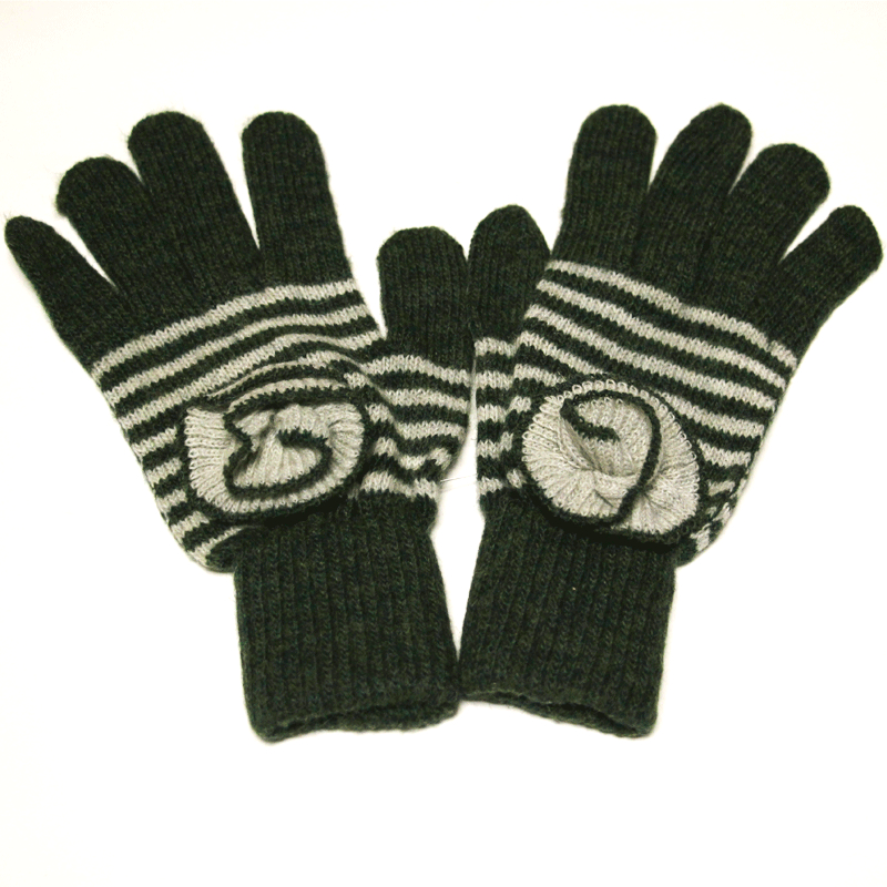 Ensemble gants & tour de cou laine & acrylique - Vert & gris