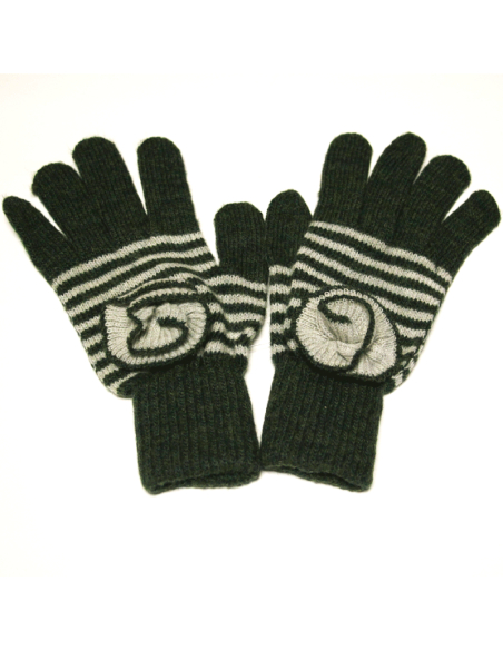 Ensemble gants & tour de cou laine & acrylique - Vert & gris