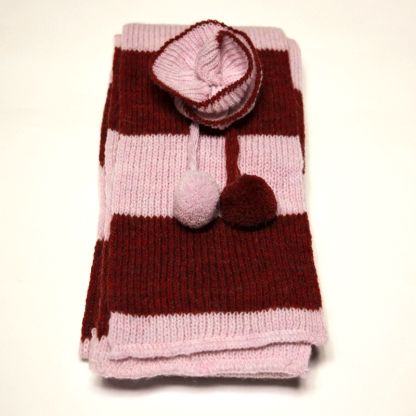Ensemble gants & tour de cou laine & acrylique - Rose & bordeaux 2