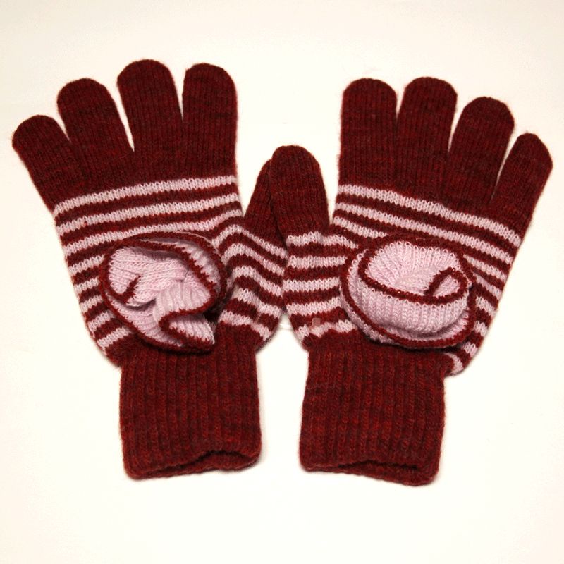 Ensemble gants & tour de cou laine & acrylique - Rose & bordeaux