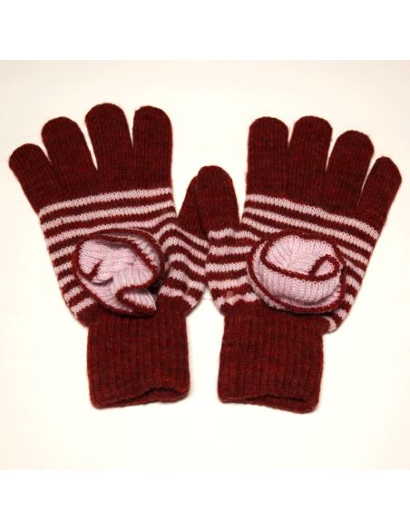 Ensemble gants & tour de cou laine & acrylique - Rose & bordeaux