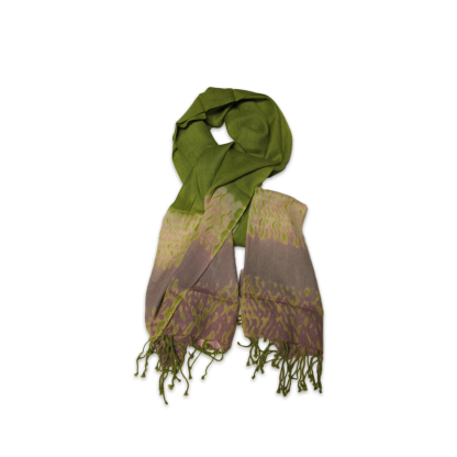 Écharpe 100% laine - Vert avec base à frange