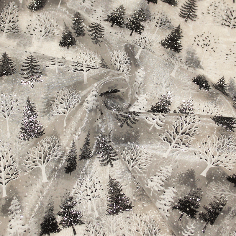 Organza imprimé Noël - Sapin noir