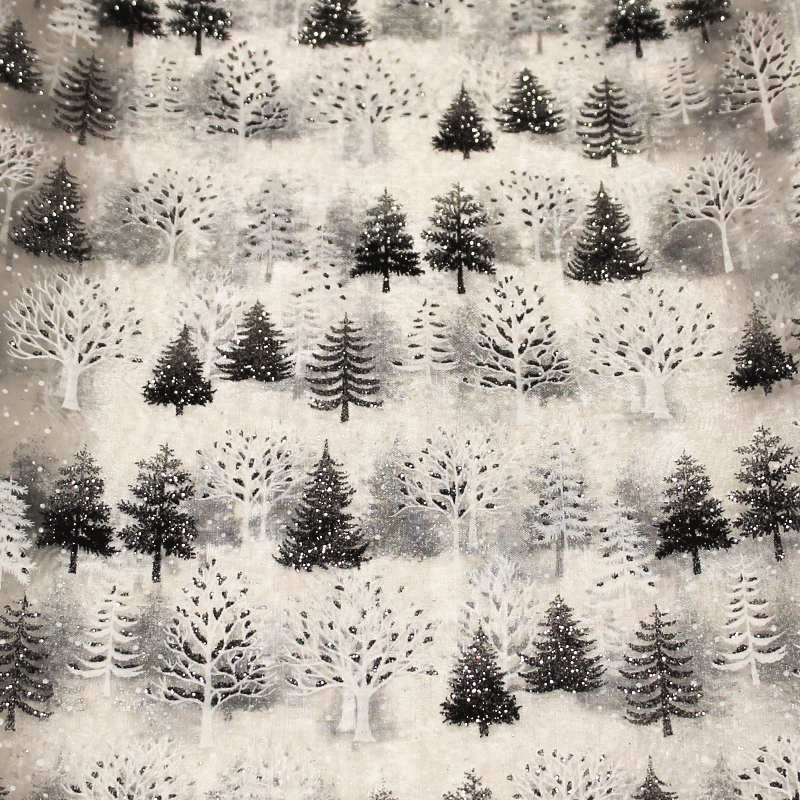 Organza imprimé Noël - Sapin noir