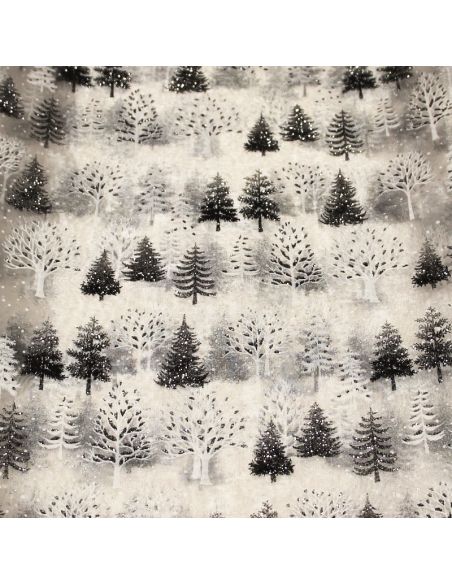 Organza imprimé Noël - Sapin noir