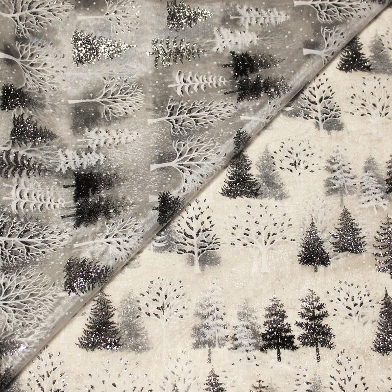 Organza imprimé Noël - Sapin noir