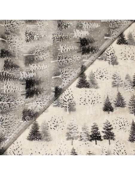 Organza imprimé Noël - Sapin noir