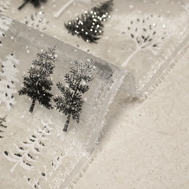Organza imprimé Noël - Sapin noir