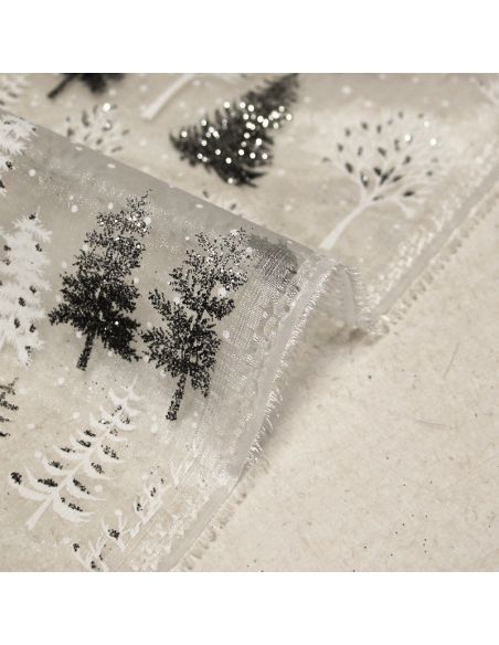 Organza imprimé Noël - Sapin noir