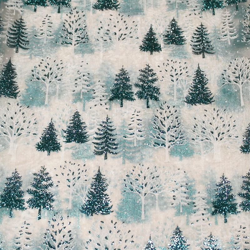 Organza imprimé Noël - Sapin turquoise