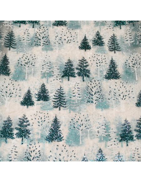 Organza imprimé Noël - Sapin turquoise