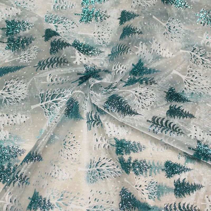 Organza imprimé Noël - Sapin turquoise