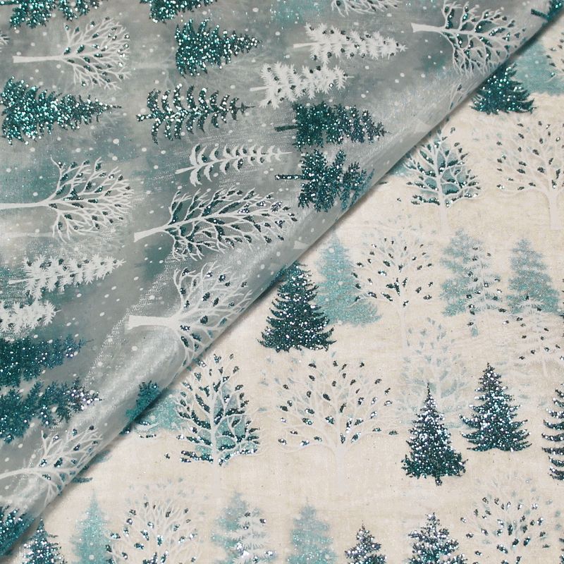 Organza imprimé Noël - Sapin turquoise