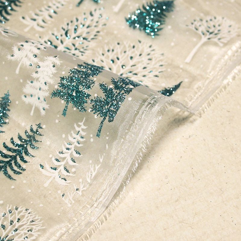 Organza imprimé Noël - Sapin turquoise