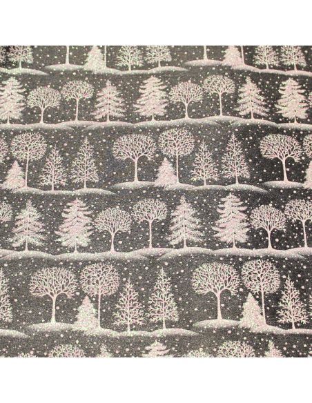 Organza imprimé Noël - Sapin blanc nacré & rose