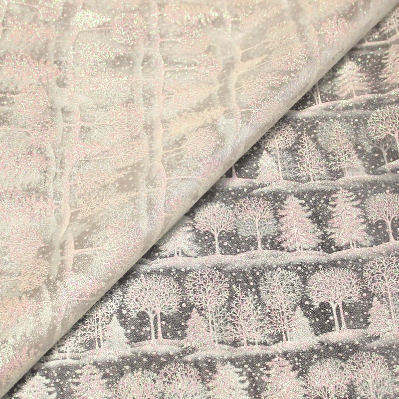 Organza imprimé Noël - Sapin blanc nacré & rose