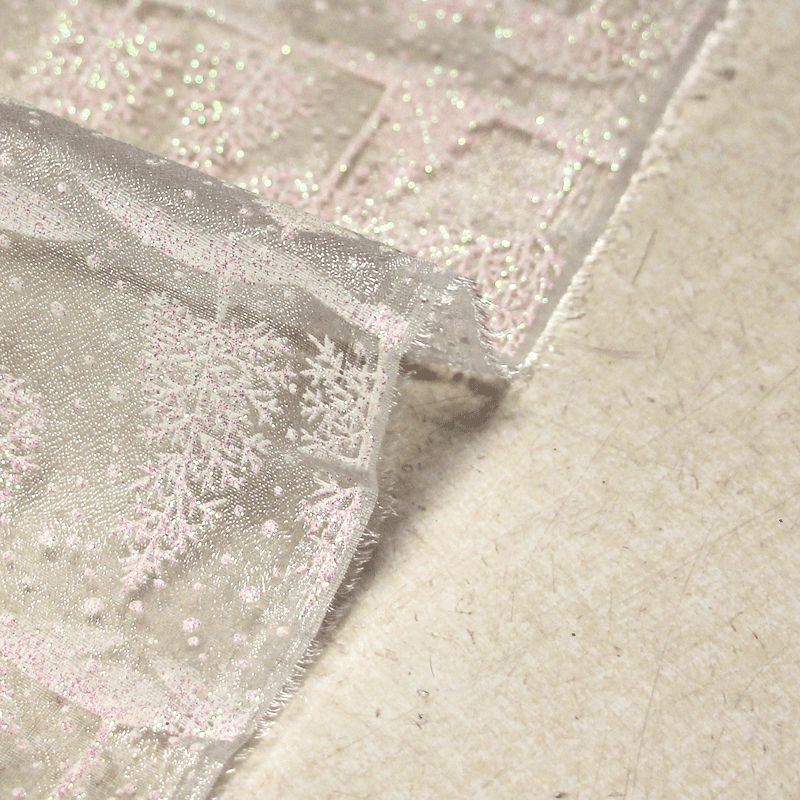 Organza imprimé Noël - Sapin blanc nacré & rose