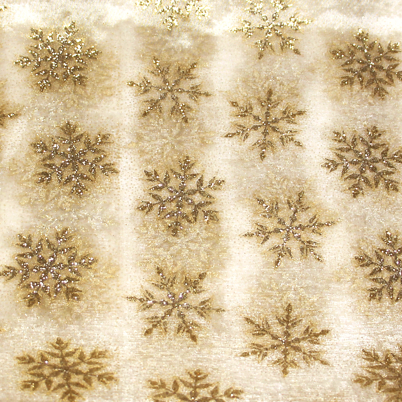 Organza imprimé Noël - Flocon de neige doré