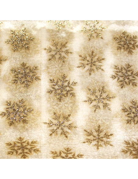 Organza imprimé Noël - Flocon de neige doré