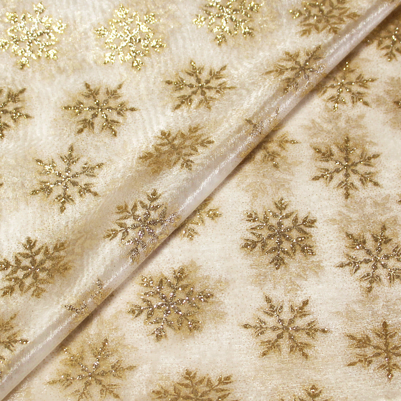 Organza imprimé Noël - Flocon de neige doré