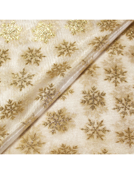 Organza imprimé Noël - Flocon de neige doré