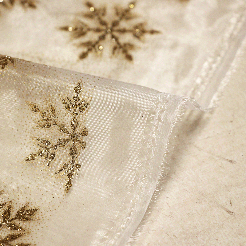 Organza imprimé Noël - Flocon de neige doré