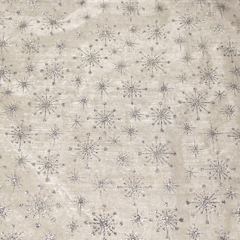 Organza imprimé Noël - Étoile & flocon argent