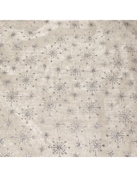 Organza imprimé Noël - Étoile & flocon argent