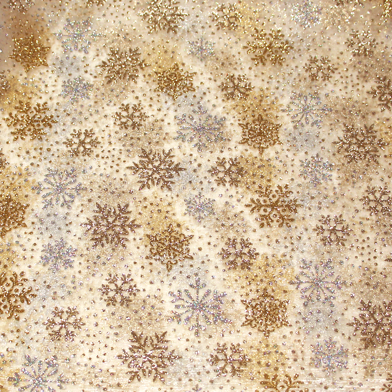 Organza imprimé Noël - Flocon de neige argent & doré