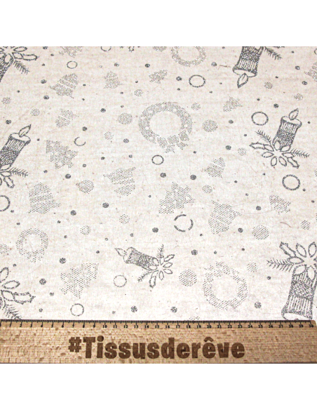 Organza imprimé Noël - Bougie argent