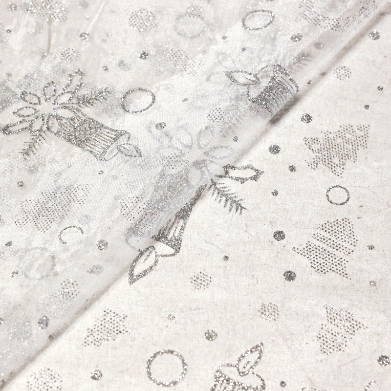 Organza imprimé Noël - Bougie argent