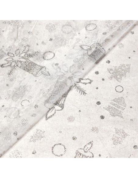 Organza imprimé Noël - Bougie argent