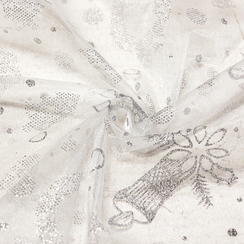 Organza imprimé Noël - Bougie argent