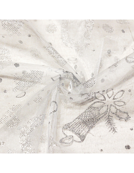 Organza imprimé Noël - Bougie argent