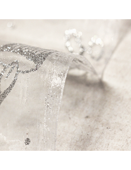 Organza imprimé Noël - Bougie argent