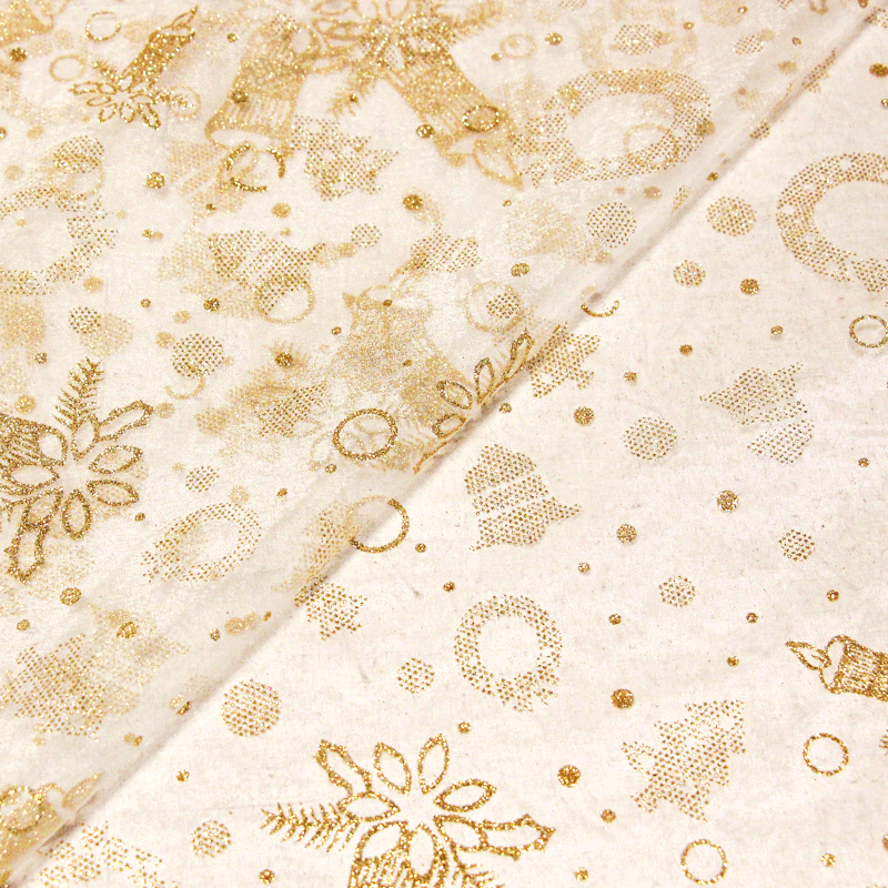 Organza imprimé Noël - Bougie dorée