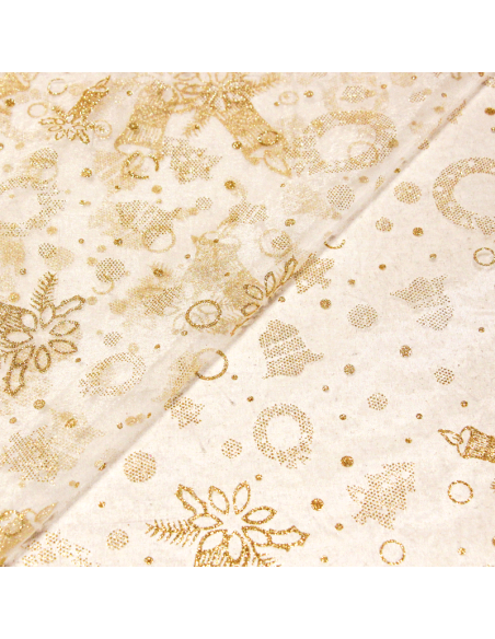 Organza imprimé Noël - Bougie dorée